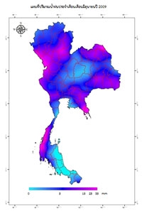 แผนที่แสดงปริมาณน้ำฝนรายเดือนของไทย ปี 2009 (มกราคม-มิถุนายน)